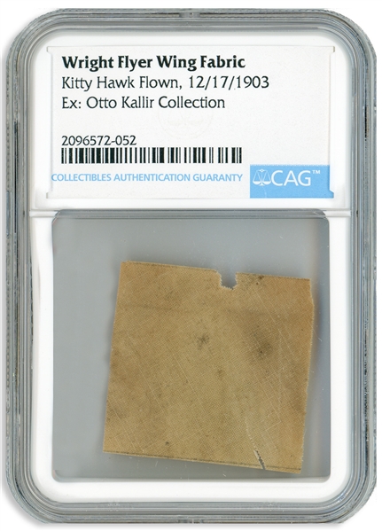 Fabric Swatch From the Wright Flyer, Flown at Kitty Hawk During the First Flight on 17 December 1903 -- Encapsulated by CAG